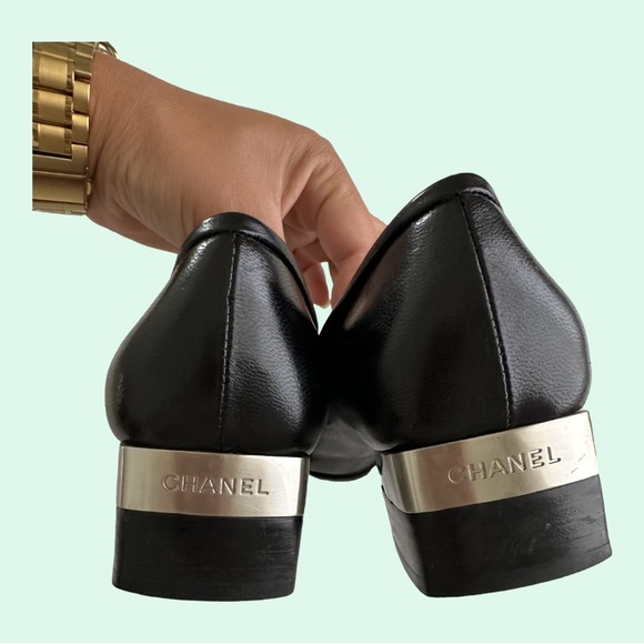 Chanel Black Leather Ballet Block Low Heel 7.5 - Picture 3 of 13